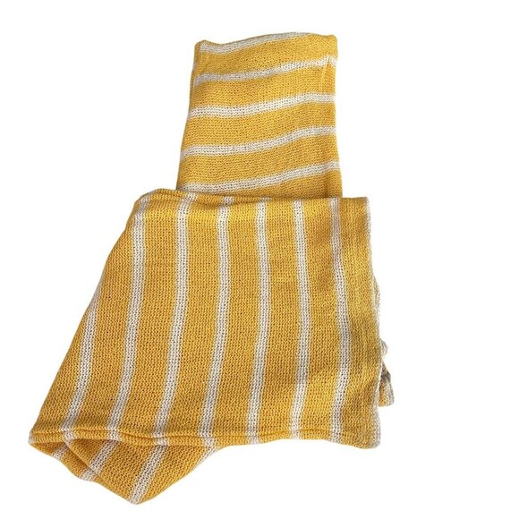 Zara Striped Yellow‎ & White High Waisted Knit Wide-Leg Rustic Trousers Pants M - Picture 6 of 12